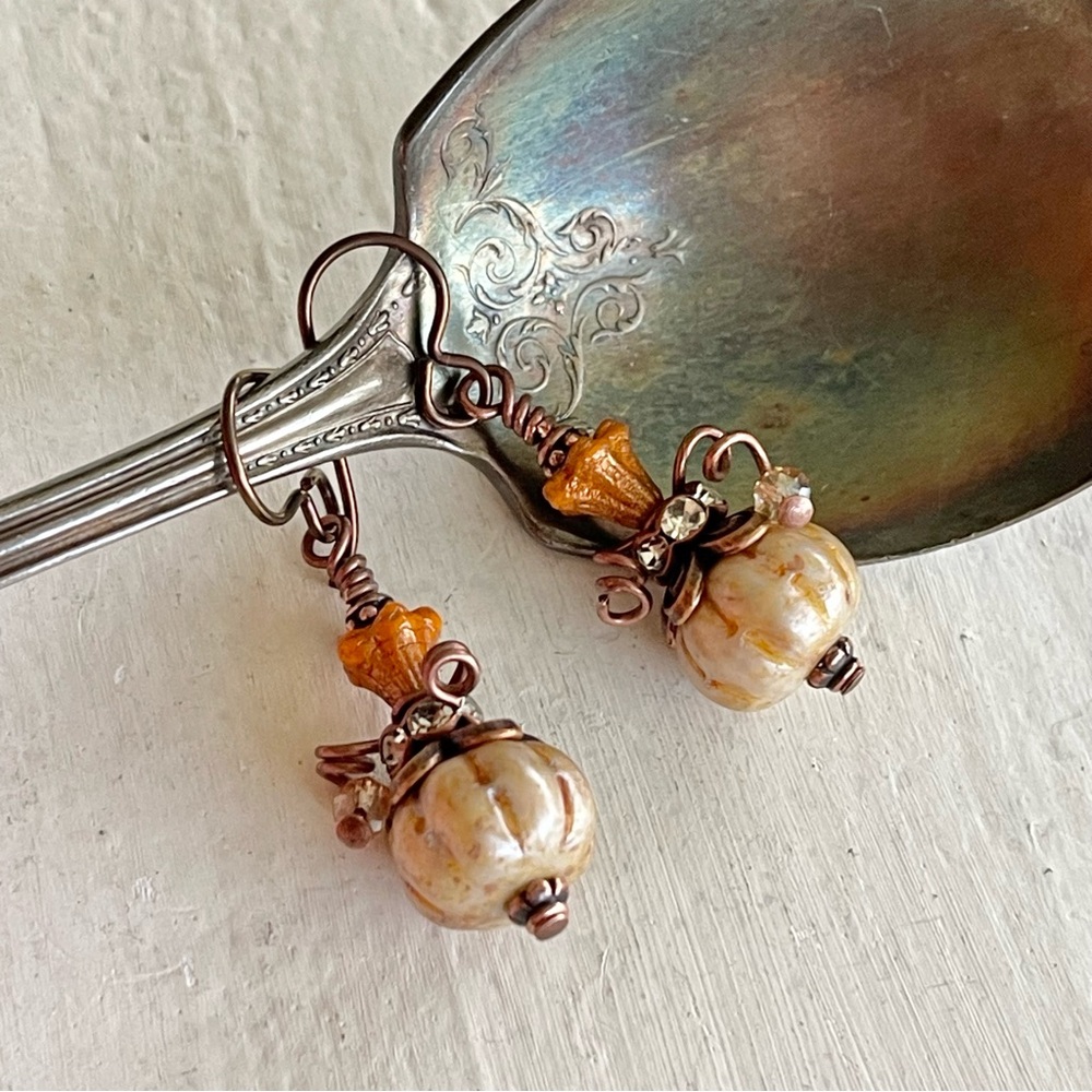 Hand Crafted “Toasted Pumpkin and Marmalade” Dangle Earrings - Picture 3 of 10